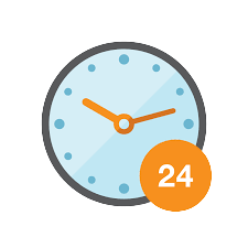 icon showing a clock with the number 24 in a circle overlayed